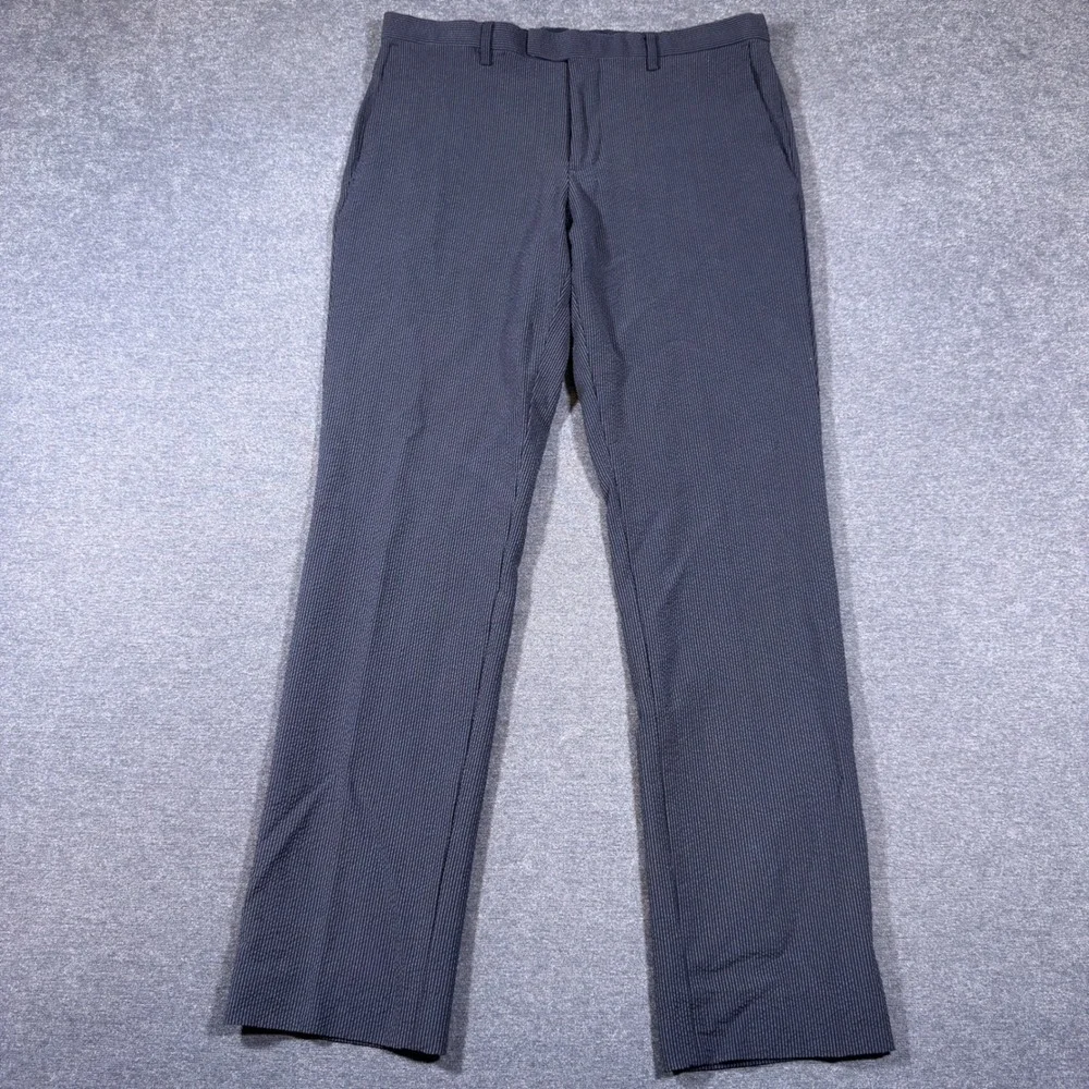 Banana‎ Republic Dress Pants Men 31x30 Blue Seersucker Wool Silk Slim Fit Summer
